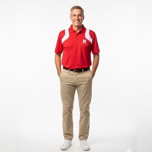 Nebraska Basketball Logo Antigua Red Polo with White Accents
